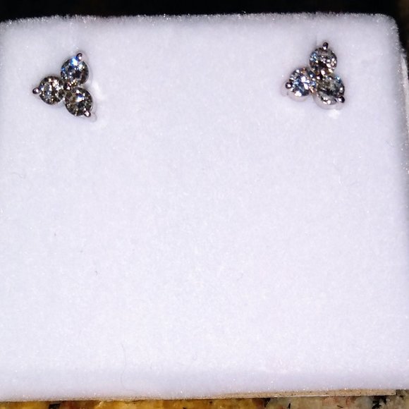 Tiffany Style 1/2 CT Diamond Silver Earings